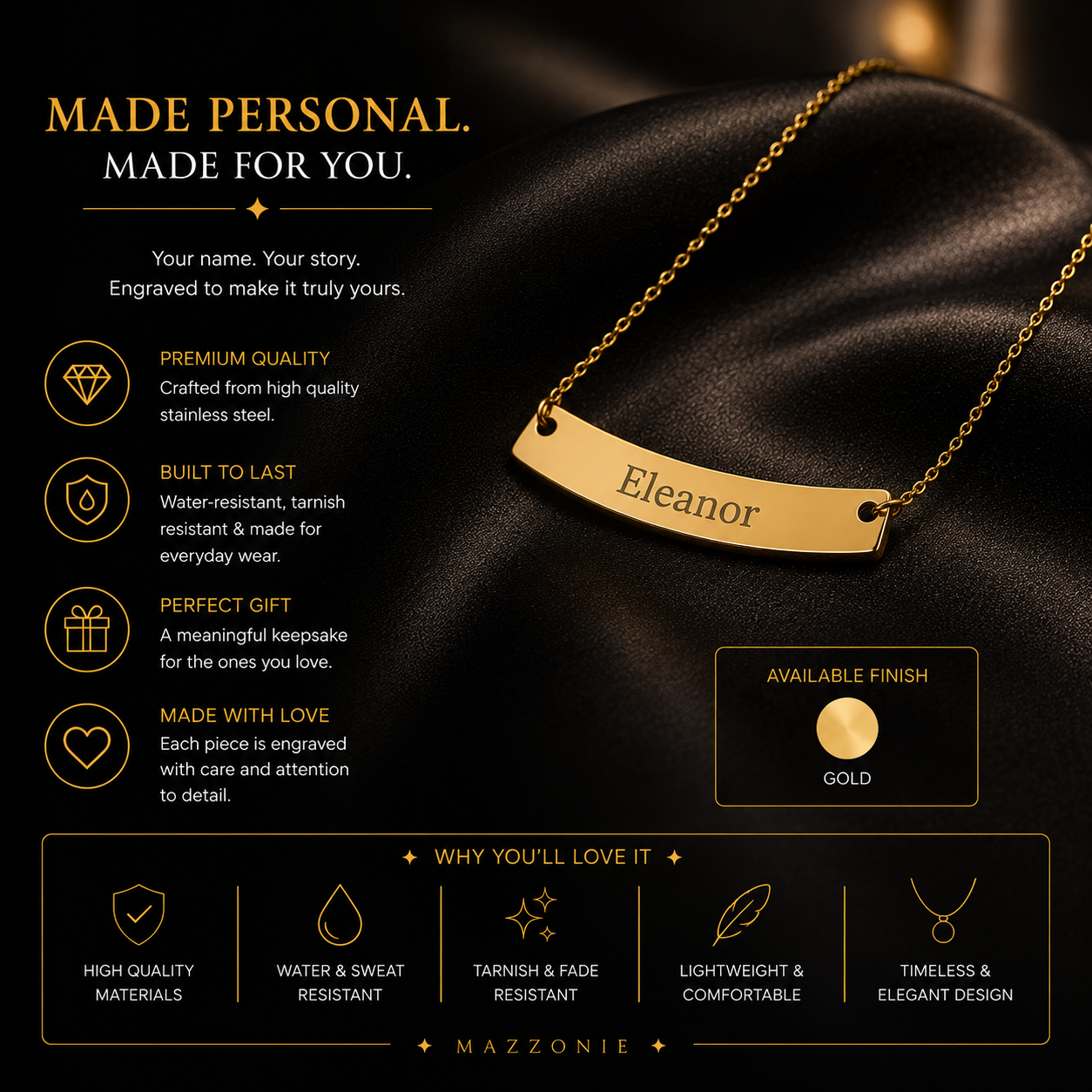 Personalized Gold-Plated Bar Necklace