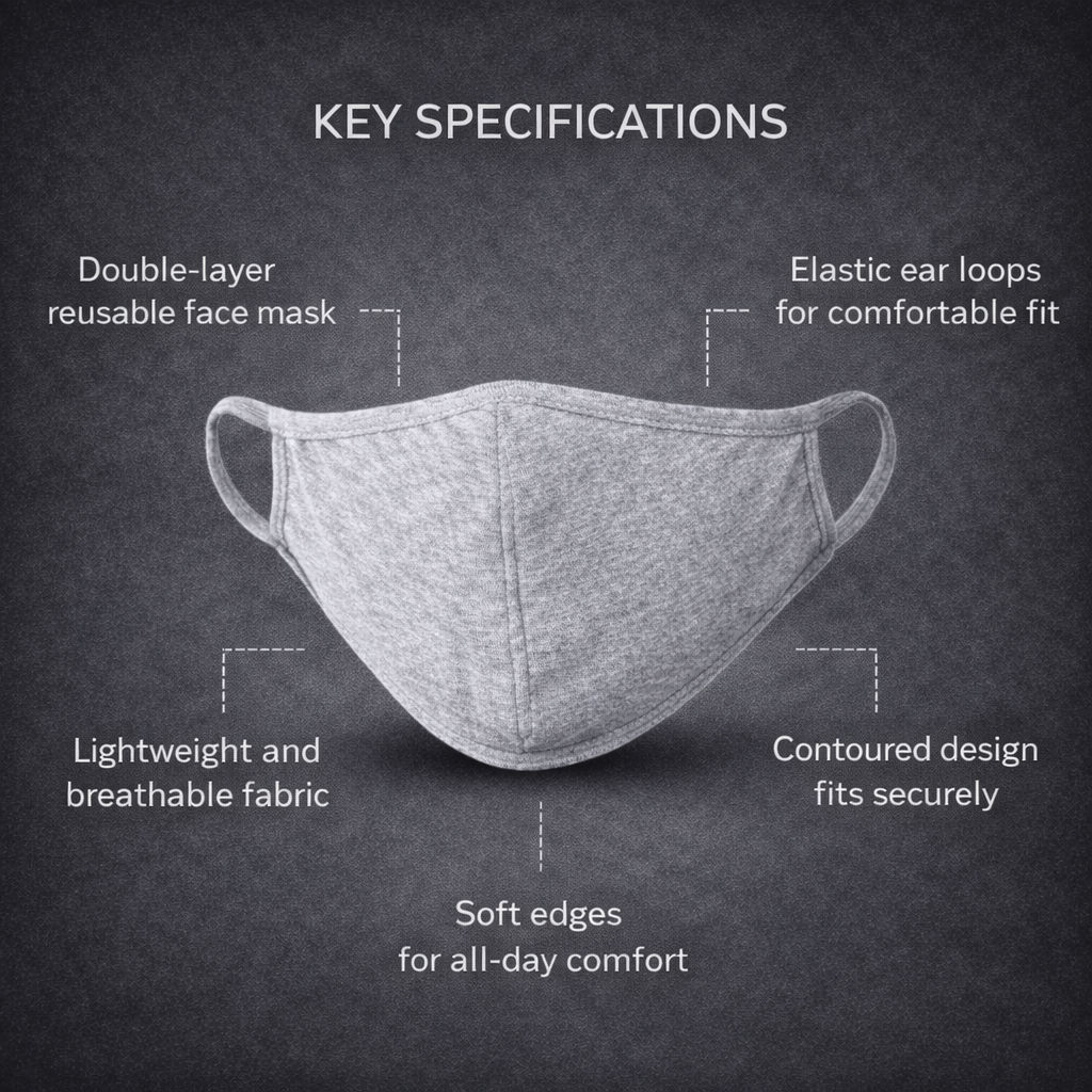 Essential Grey Reusable Face Mask – Double Layer Comfort