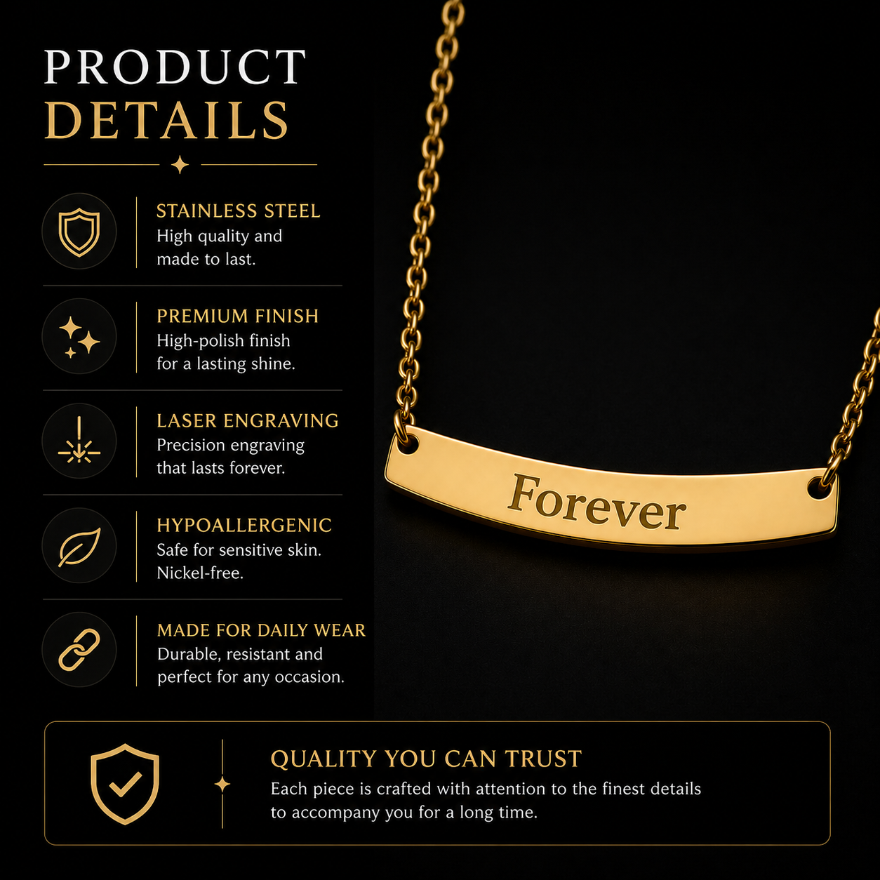 Personalized Gold-Plated Bar Necklace — A Symbol That Lasts