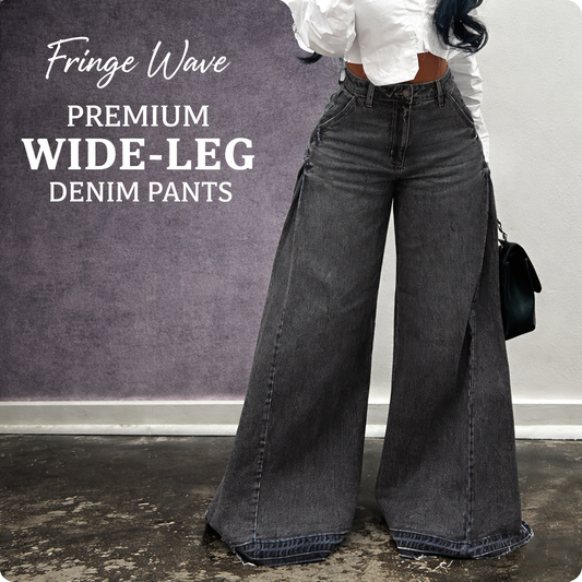 FRINGE WAVE Premium Wide-Leg Denim Pants – Bell Stitch Detail