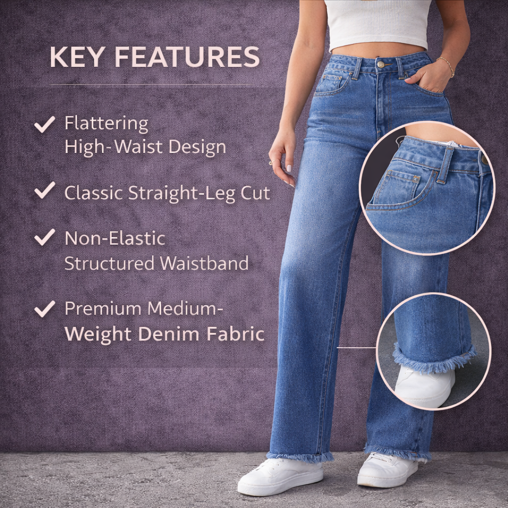 AURA Straight-Leg High-Waist Denim Pants