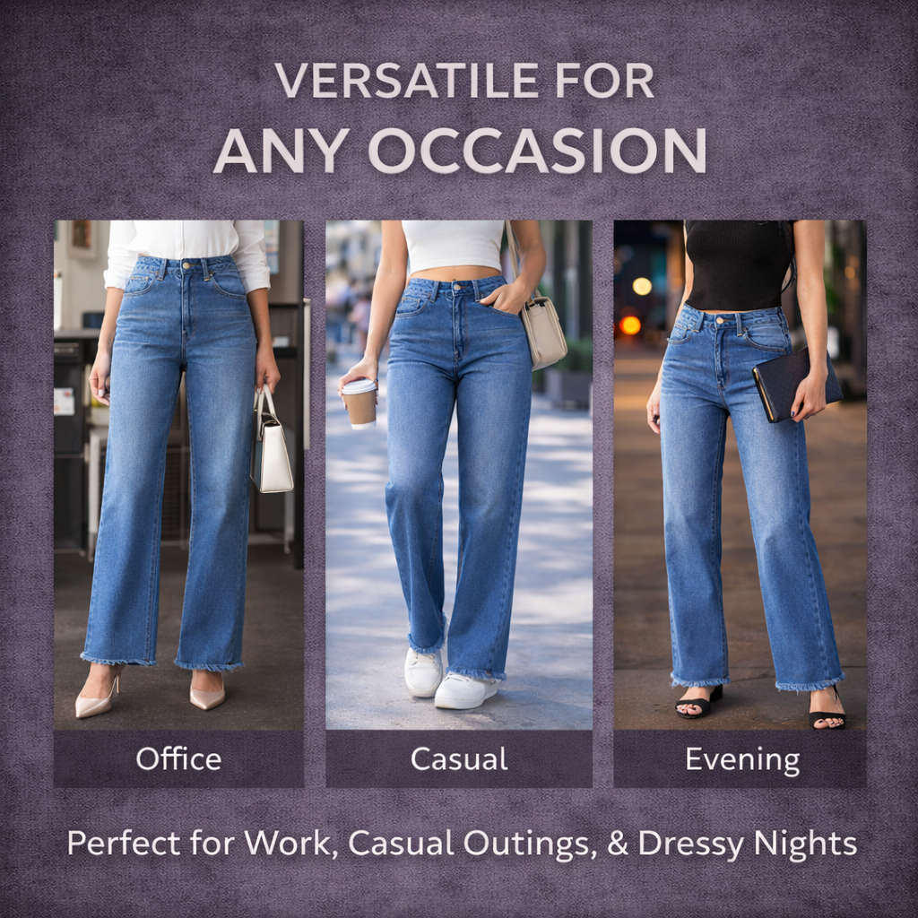 AURA Straight-Leg High-Waist Denim Pants