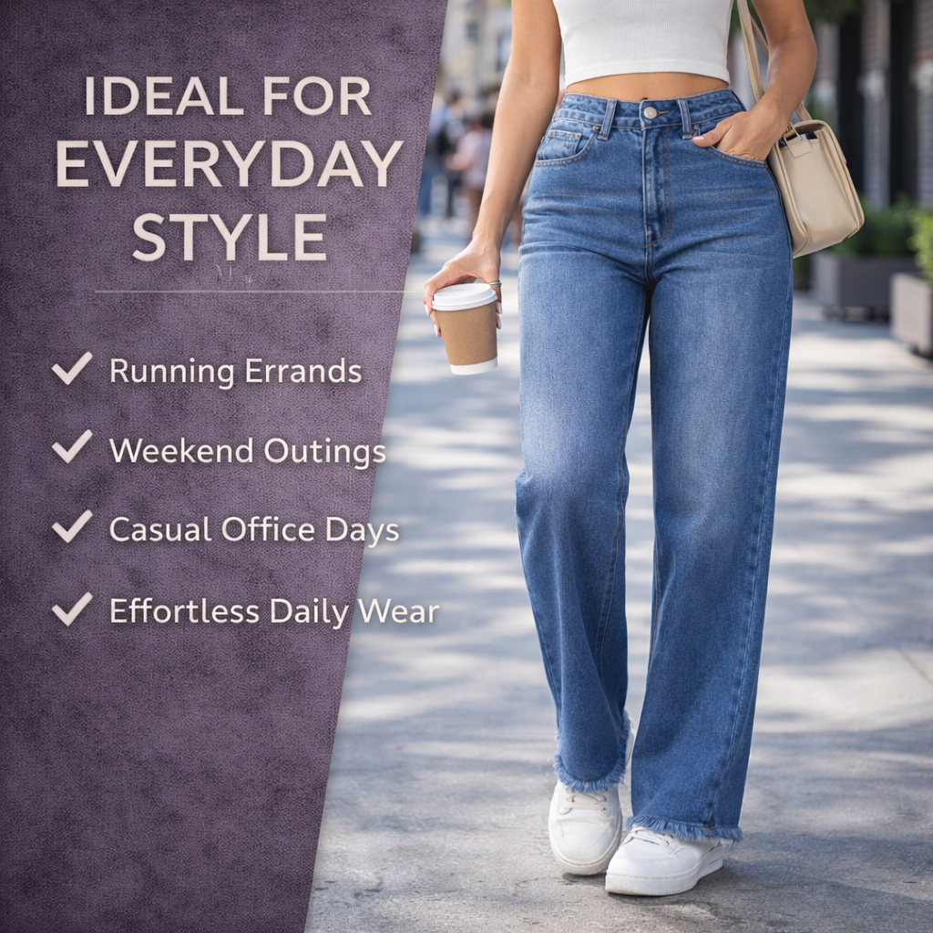 AURA Straight-Leg High-Waist Denim Pants