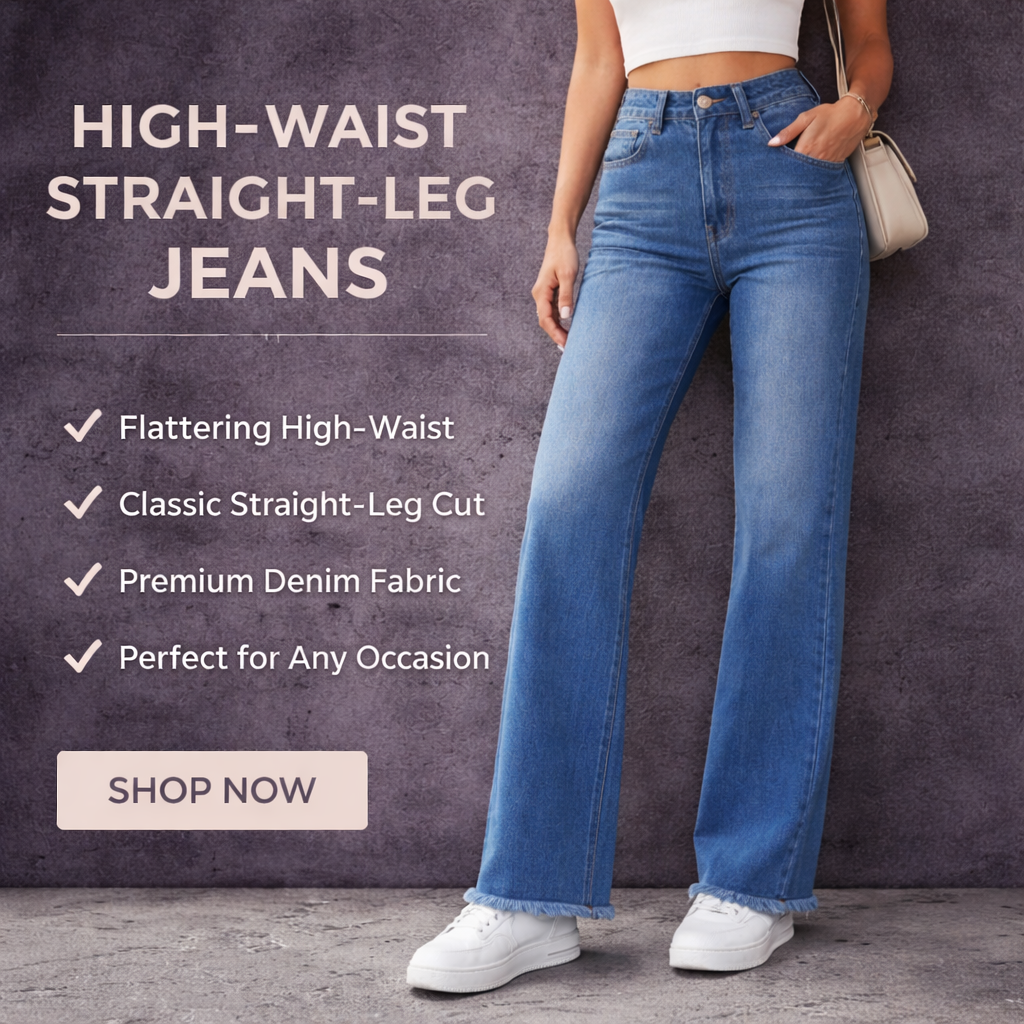 AURA Straight-Leg High-Waist Denim Pants