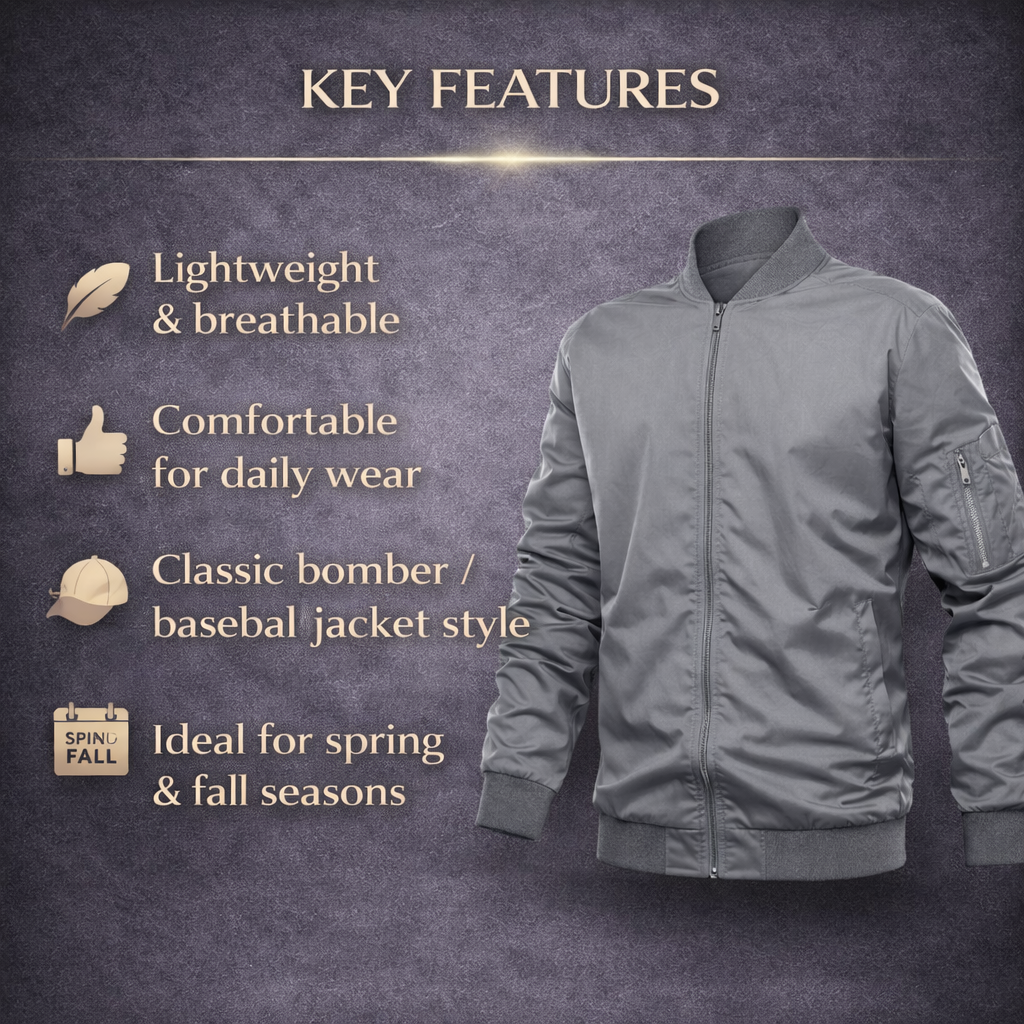 Men’s Lightweight Bomber Jacket – Casual Spring & Fall