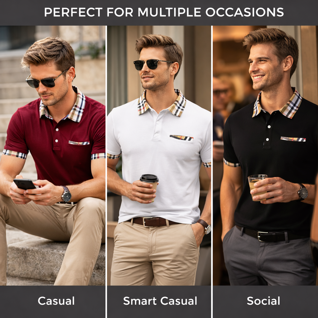 Men’s Premium Polo Shirt with Checkered Details