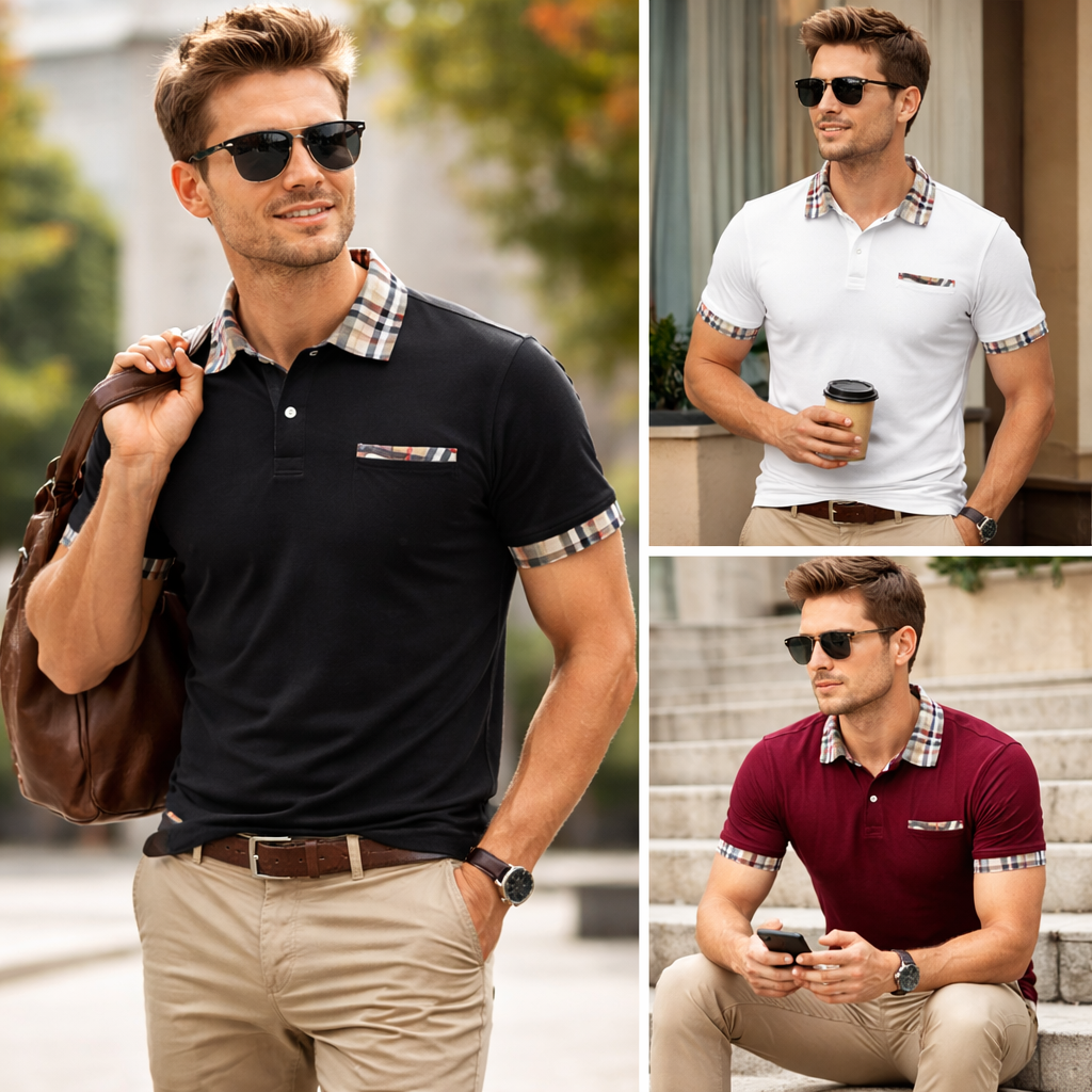 Men’s Premium Polo Shirt with Checkered Details