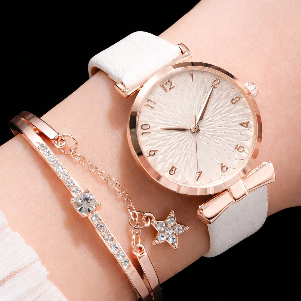 Elegance Aura – Women’s Quartz Watch & Bracelet Set