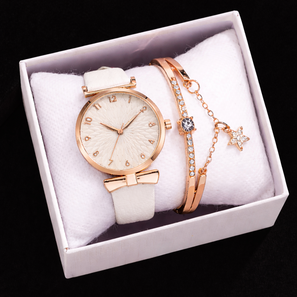 Elegance Aura – Women’s Quartz Watch & Bracelet Set