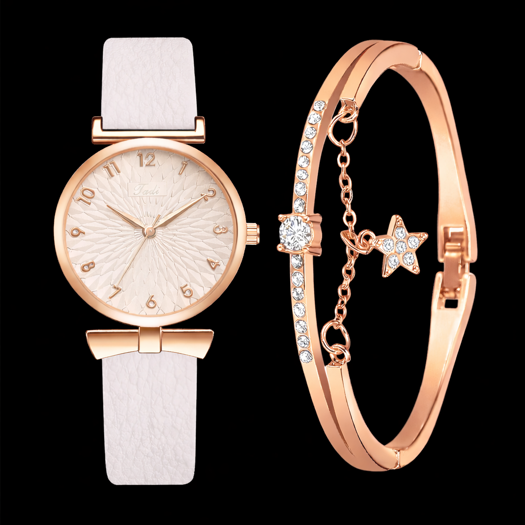 Elegance Aura – Women’s Quartz Watch & Bracelet Set