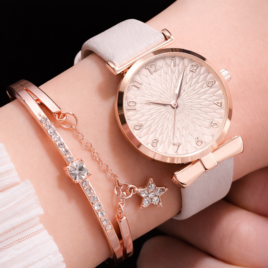 Elegance Aura – Women’s Quartz Watch & Bracelet Set