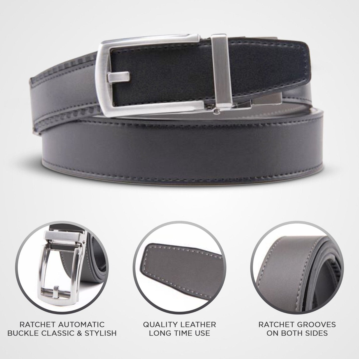 Men’s Premium Reversible Ratchet Belt – Genuine Leather Automatic Buckle (2 Colors in 1)