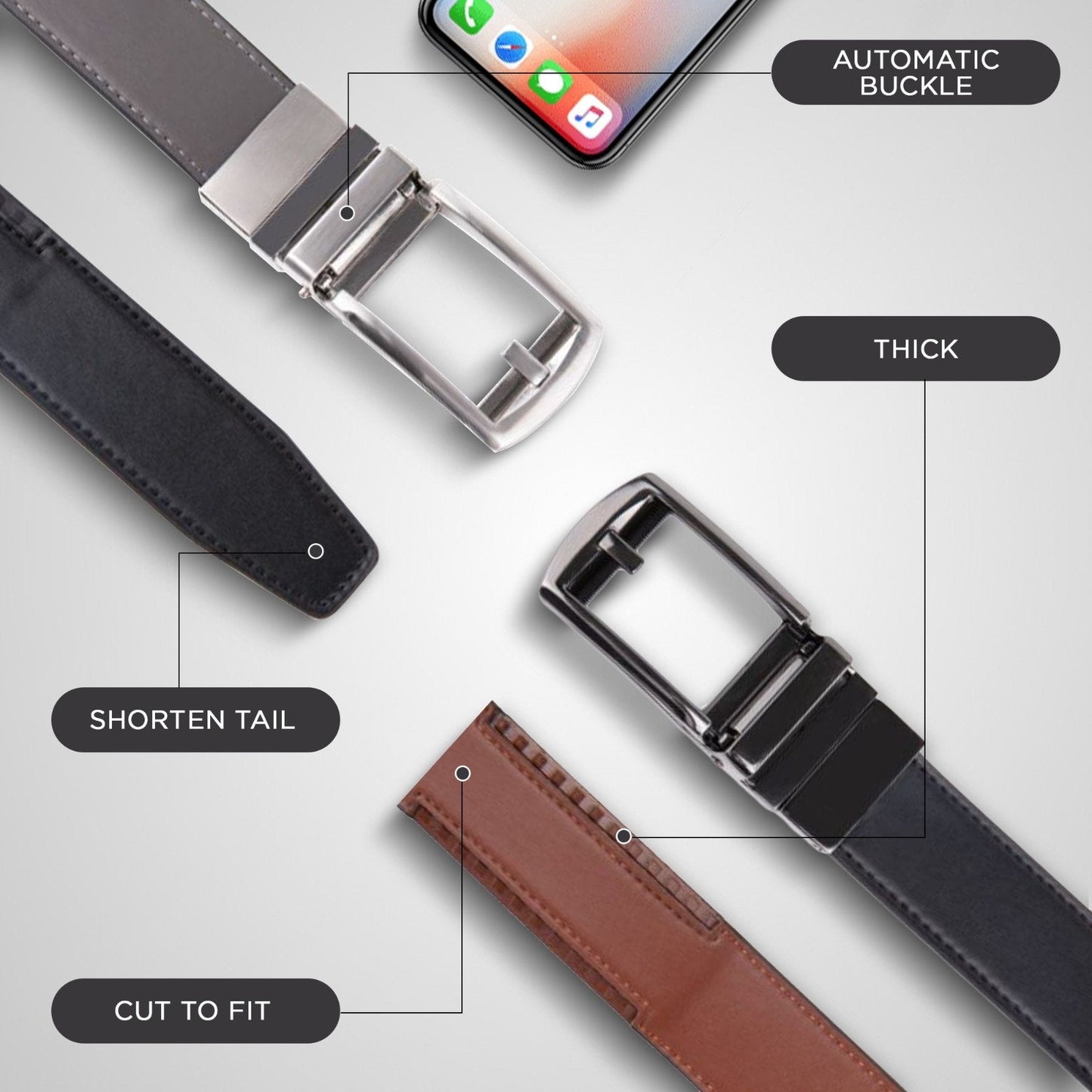 Men’s Premium Reversible Ratchet Belt – Genuine Leather Automatic Buckle (2 Colors in 1)