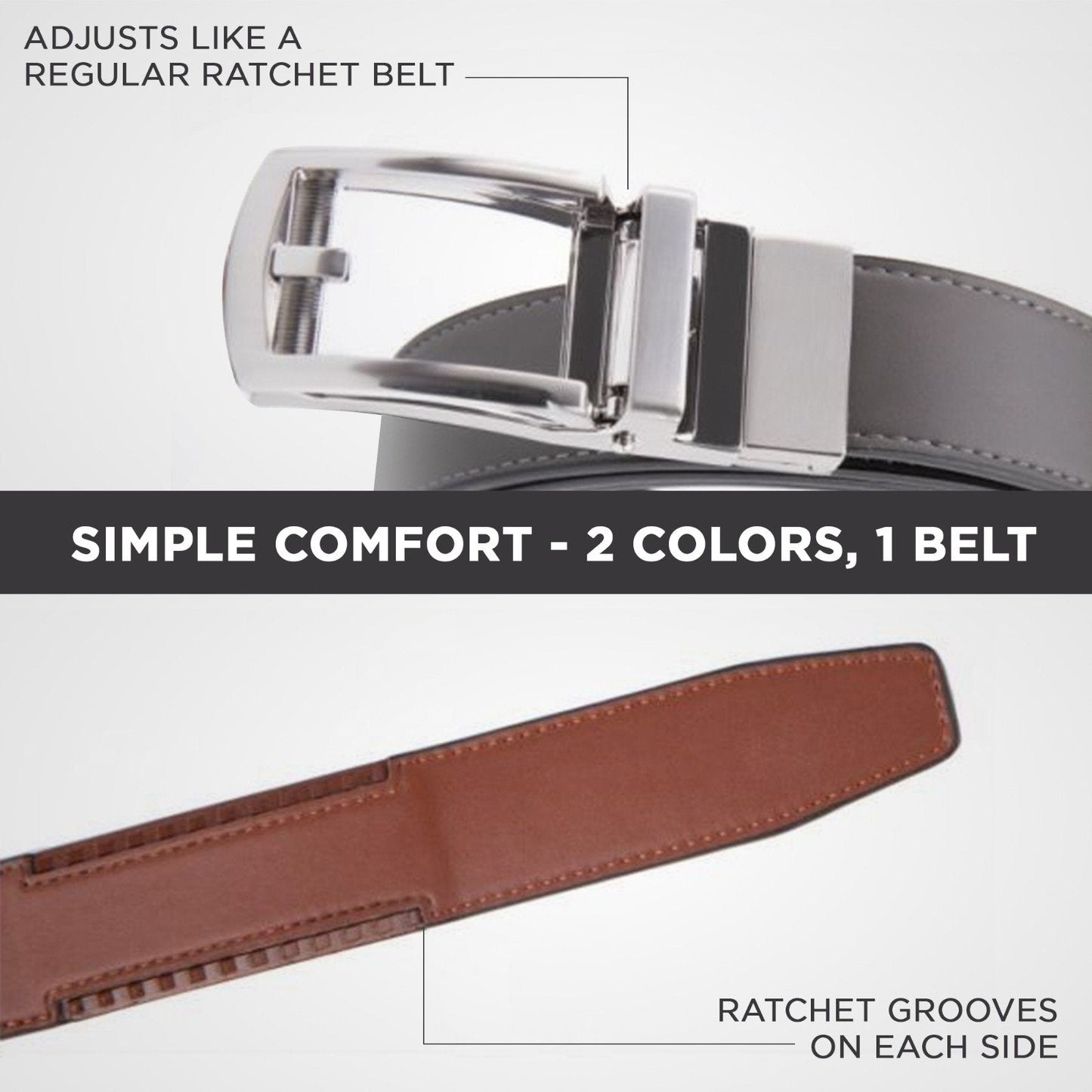 Men’s Premium Reversible Ratchet Belt – Genuine Leather Automatic Buckle (2 Colors in 1)