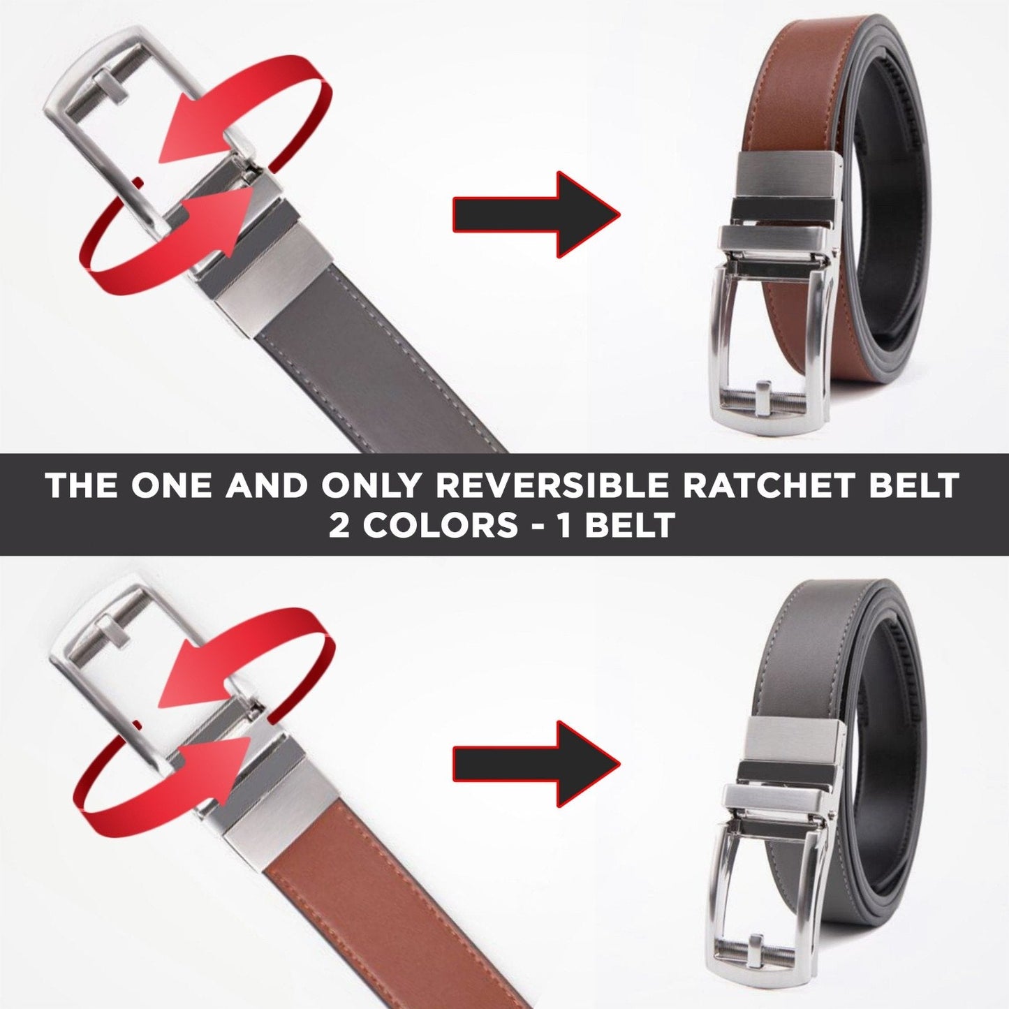 Men’s Premium Reversible Ratchet Belt – Genuine Leather Automatic Buckle (2 Colors in 1)