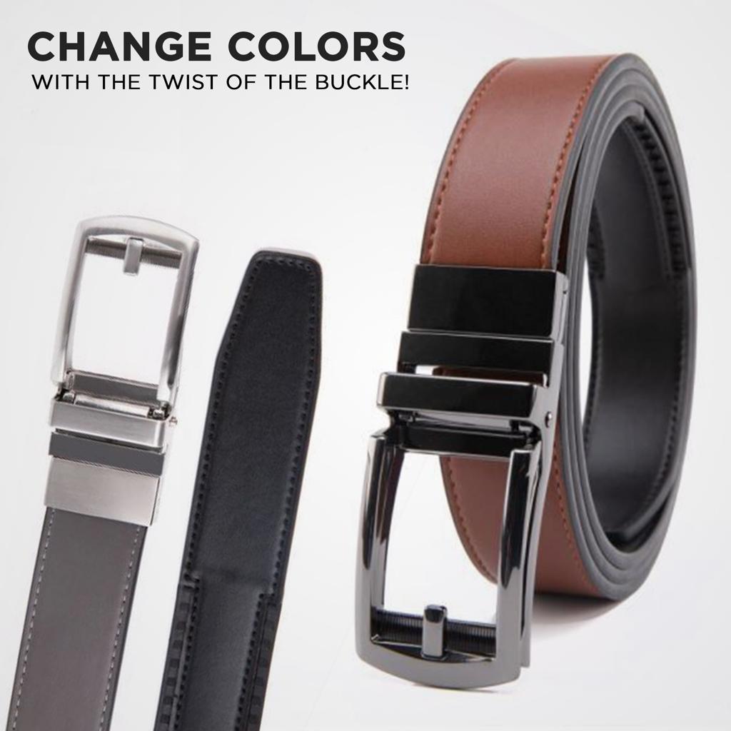 Men’s Premium Reversible Ratchet Belt – Genuine Leather Automatic Buckle (2 Colors in 1)