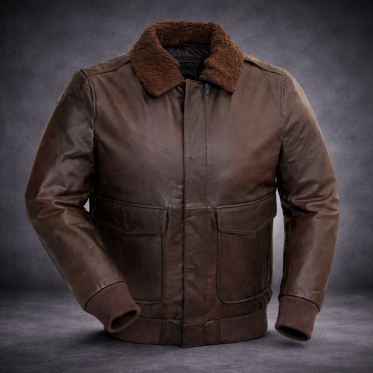 Men’s Premium Leather Bomber Jacket – Genuine Buffalo Leather